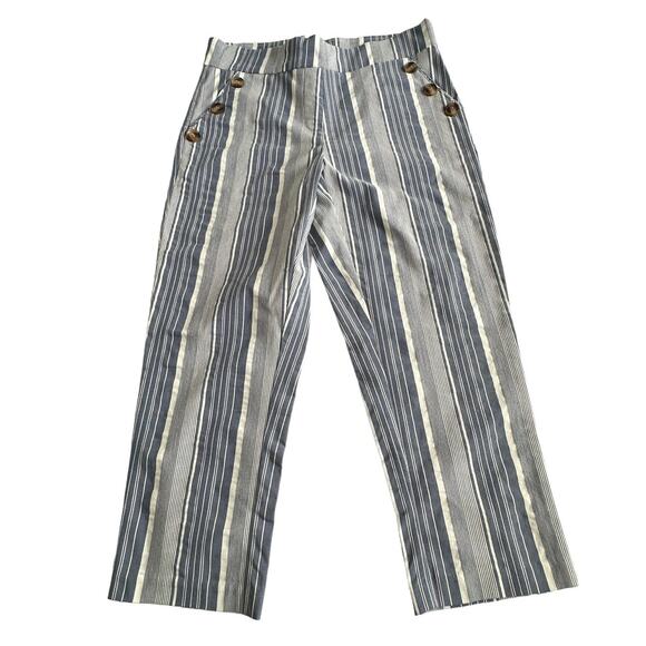 Kate Park Women's Capris Blue White Stripes Buttons Stretch Pockets Size 8 - Picture 1 of 12